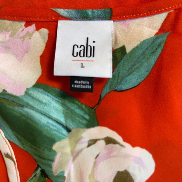 CABI MANET ORANGE FLORAL BUTTON UP SLEEVELESS SHEER TANK BLOUSE - SIZE LARGE - Picture 10 of 12